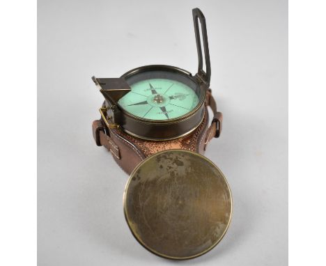 A WWI Leather Cased Sighting Compass, Card Stamped for R Morrison, Inverness, 7cms Diameter 