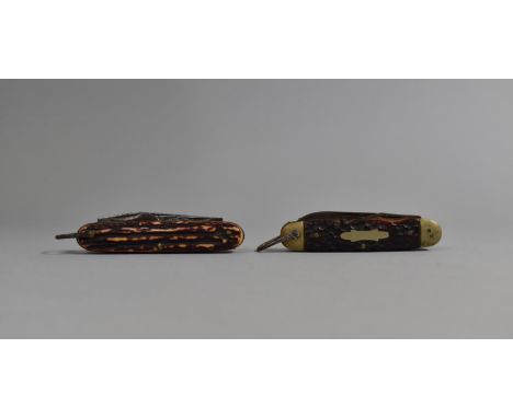 Two Vintage Multitool Folding Pocket Knives with Horn Scales 