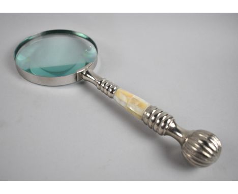 A Modern Desktop Magnifying Glass with Mother of Pearl Handle, 25cm Long 