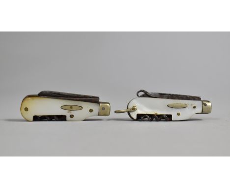 A Pair of Vintage Small Multitool Knives with Mother of Pearl Scales, 5.25cms Long 