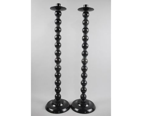 A Tall Pair of Modern Bobbin Candlesticks, 60cms High 