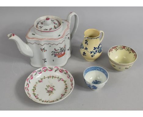 A Collection of Various Early 19th Century English Porcelain to Comprise New Hall Type Teapot, Blue and White Jug, Tea Bowl w