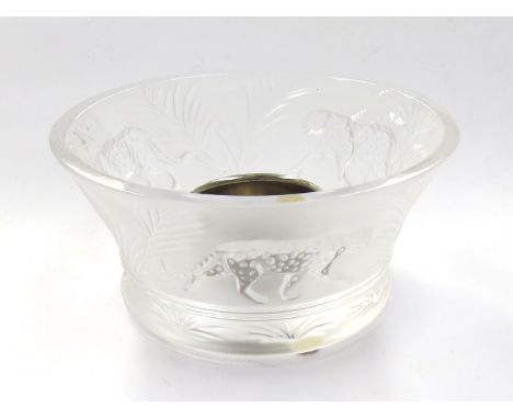 Lalique France tea light holder, decorated with leopards, 11.5cm diameter