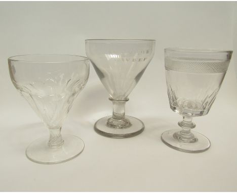 A Georgian ale glass engraved 'Wingod Sweep', large proportions together with two others including wrythen form