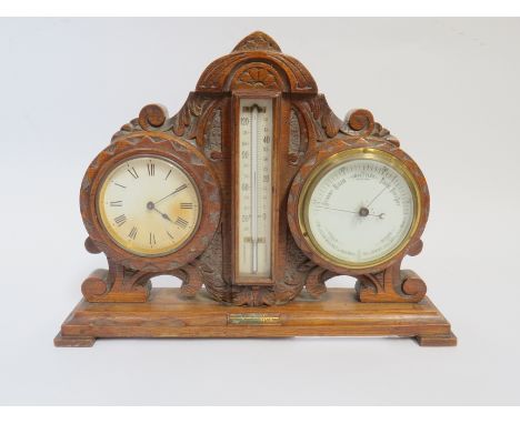 A weather station (clock, barometer, thermometer), from teak from the decks of H.M.S. Iron Duke. Admiral Jellicoe's flagship 