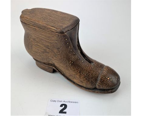 Wooden shoe snuff box 4.5" long x 2.5"  high 