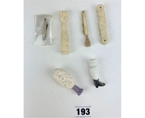 4 bone and clay tampers and tools