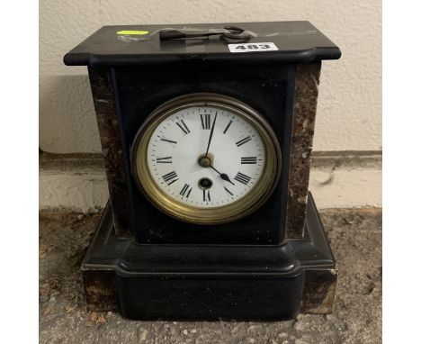 Black marble mantle clock, 1 hole with pendulum and key