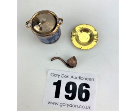 Miniature tobacco jar, pipe and ashtray 