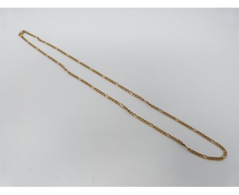 A vintage long 9 ct yellow gold Figaro chain with secure lobster clasp. Hallmarked BF&amp;Co for Benner, Friedrich &amp; Co, 