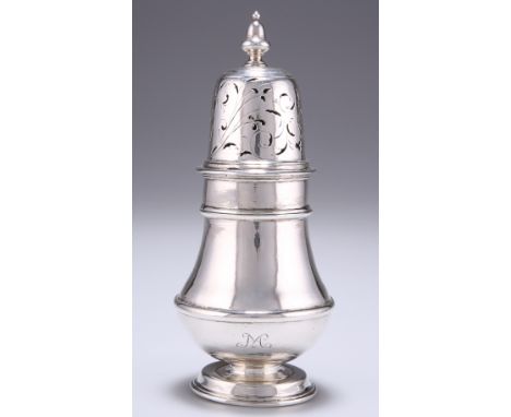 A QUEEN ANNE SCOTTISH SILVER SUGAR CASTER,&nbsp;by Walter Scott,&nbsp;Edinburgh 1707, assay mark for James Penman, pear-shape