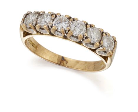 AN 18 CARAT GOLD DIAMOND HALF-HOOP RING, six round brilliant-cut diamonds in claw settings, stated total diamond weight 1.00 