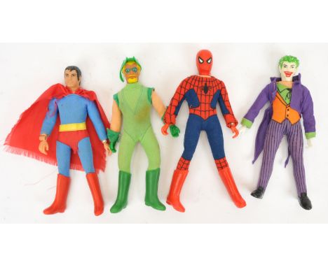 Mego vintage 8" figures x4, to include The Joker, Superman, The Green Arrow and Spider-Man. Good to Good Plus. See photo.&nbs