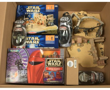 Galoob/Hasbro Star Wars miniature playsets x 3 &amp; Hasbro Titanium Series Diecast ships x 3, playsets include Pod Racer Han