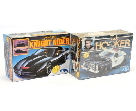 MPC TV related 1/25 scale plastic model kits, to include Knightrider Knight 2000 and T.J. Hooker Police car (sealed). Knightr