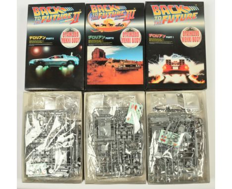 Aoshima Back to the Future Special Edition 1:24 scale plastic model kits x3, with Stainless Mekki body, to include The Delore