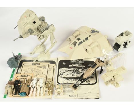 Kenner Star Wars vintage loose 3 3/4" figures, vehicles &amp; instruction sheets, to include Snowspeeder, Scout Walker, Luke 