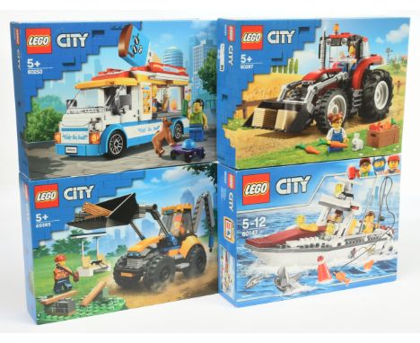 Lego (Sealed) City sets x 4, to include 60385 Construction Digger, 60287 Tractor, 60253 Ice-Cream Truck, 60147 Fishing Boat, 