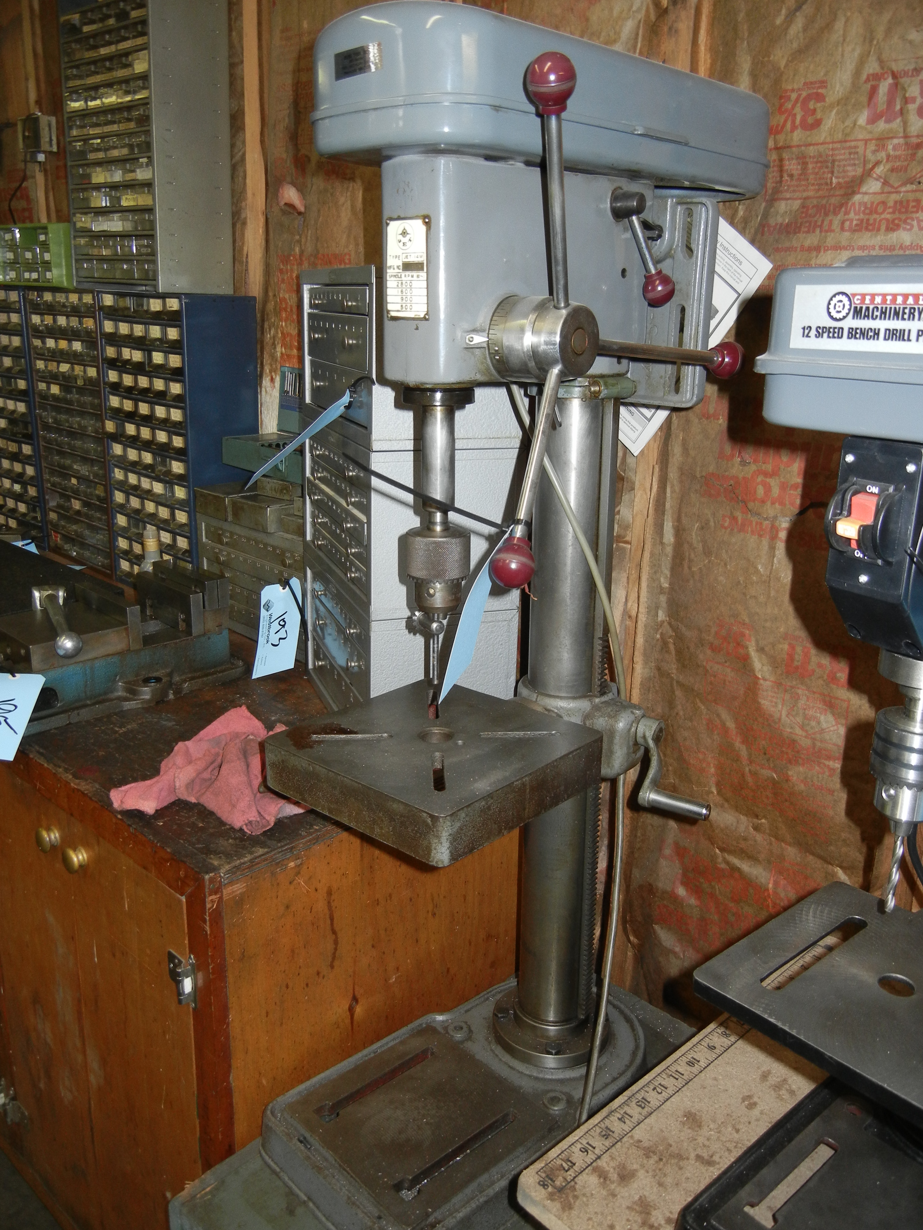 Jet Model 14M Drill Press on wood box (box included) (missing motor)