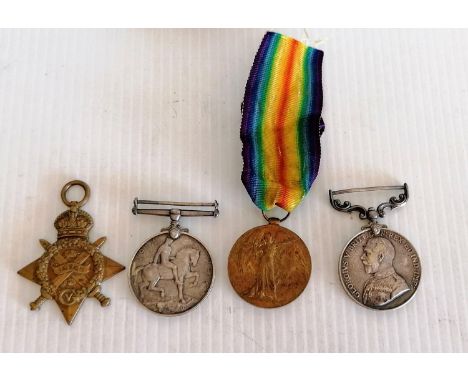 WW1 1/Hampshire Meritorious Service Medal Group of Four, 1914 Star, 1914-19818 MEDAL, GREAT WAR 14-1919 to ?7005 PTE E CHARTE