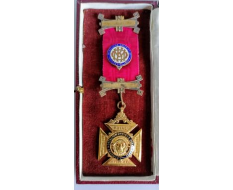 A Masonic cased 9ct gold and enamel Royal Antediluvian Order of Buffaloes medal awarded by the Stanton Lodge, no 5645, May 19