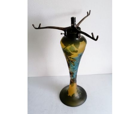 A cameo glass lamp base, signed Galle, 42 cm H, nibble to base