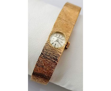 A vintage Bueche-Girod 9ct gold ladies bracelet cocktail watch, manual movement, signed dial 10mm with raised baton markers, 