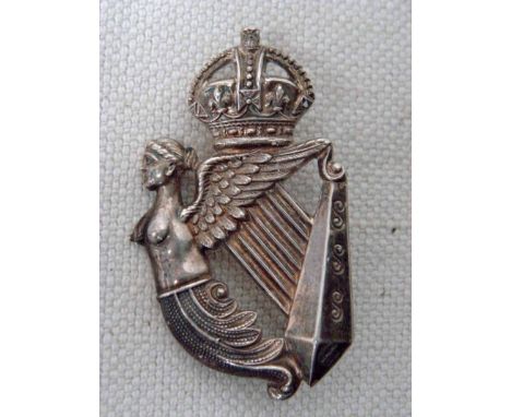 5th Royal Irish Lancers Senior NCO's Hallmarked silver Sleeve Badge. Hallmarked silver sleeve badge, Maid of Erin harp surmou