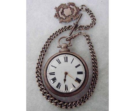 A mid 19th century silver pair cased pocket watch by Josh Osborne, Longton, fusee movement number 140, 4.8cm white enamel dia