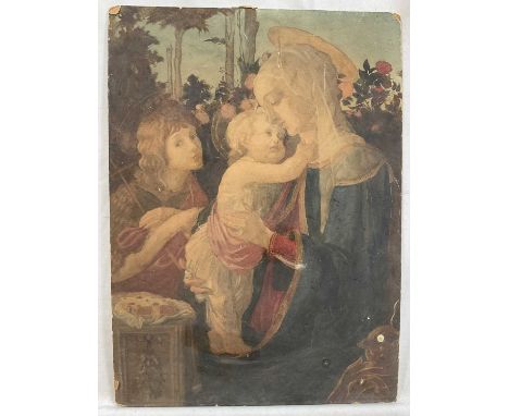 After Botticelli, Madonna and Child with Saint John the Baptist, watercolour on board , 36.5cm x 26.5cm. Unframed.