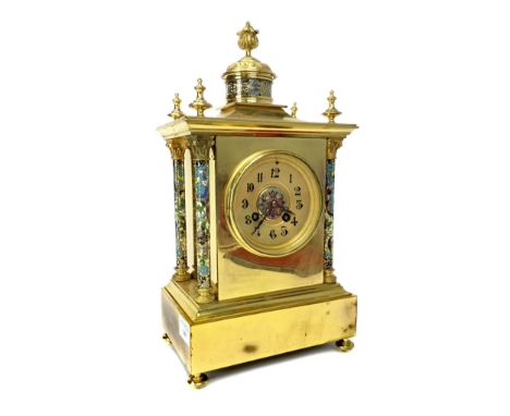 LATE 19TH CENTURY FRENCH BRASS AND CHAMPLEVE ENAMEL CLOCK, the two train movement by A.D. Mougin, the dial with Arabic numera