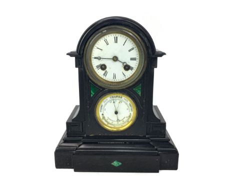 LATE 19TH CENTURY MANTEL CLOCK/BAROMETER COMPENDIUM, the two train movement by Japy Freres et Cie., the white enamel dial wit
