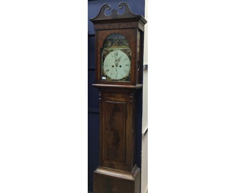 LATE VICTORIAN LONGCASE CLOCK, with two train movement, the painted white dial with Roman numerals, the spandrels painted wit