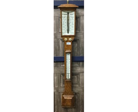 EARLY 20TH CENTURY STICK BAROMETER BY W.N. TELFORD, of Chester, with white ivory dial above two knobs and an ivory thermomete