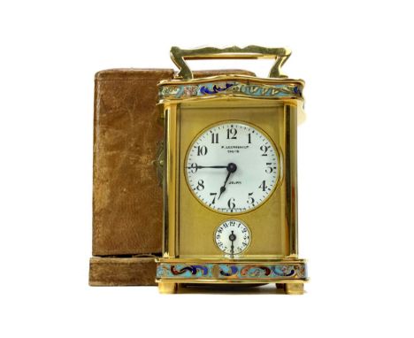 LATE 19TH CENTURY FRENCH CHAMPLEVE ENAMEL TRAVELLING TIMEPIECE, by P. Le Crosnier of Calais, with two train eight day movemen