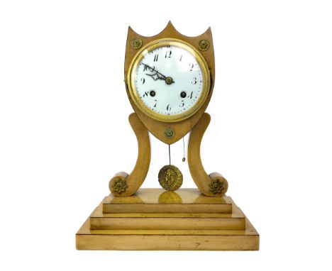19TH CENTURY BIEDERMEIER MANTEL CLOCK, with two train movement and pull repeat, the white enamel dial with Arabic numerals, s