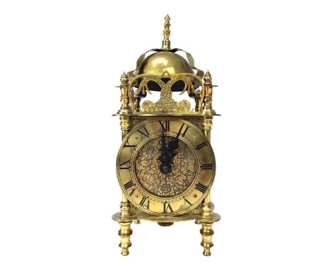 MID-20TH CENTURY LANTERN CLOCK, of Charles II design, the one train movement signed A.M. Ovens, the chapter ring with Roman n