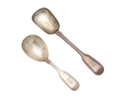 Fiddle & Thread pattern, both crested to match & by Elizabeth Eaton, the sugar spoon London 1854 & the caddy spoon London 185