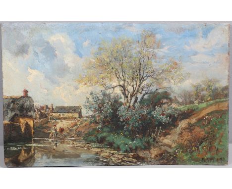 Signed and dated 92, oil on panel, unframed 26 x 41cm.   *CR  Needs a light clean.
