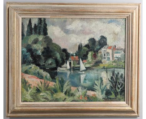 Signed and dated 1945, oil on coarse-weave canvas 42 x 52cm.   *CR  Needs a light clean.