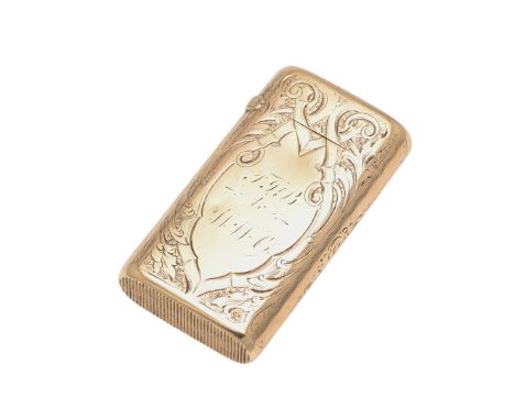 rounded rectangular, with engraved decoration, initialled and the cover inset with a panel of gold-bearing quartz, unmarked; 