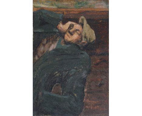 Oil on panel, squared for transfer, unframed 30.5 x 46cm.; with a black crayon study for the subject, unframed, 36 x 49.5cm. 