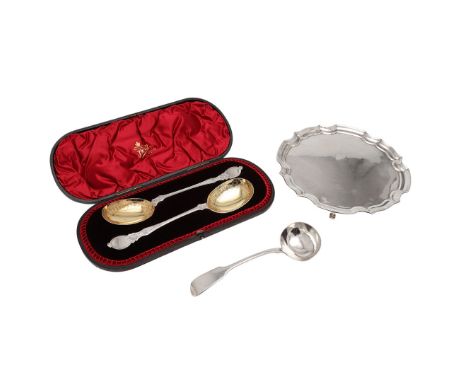 with feather-edges, engraved decoration and gilded bowls, by James Deakin & Sons, Sheffield 1894,together with a Victorian Fi