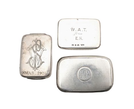 an oblong vesta case with engine-turned decoration, initialled, by Thomas William Dee, London 1865 and a rounded rectangular 