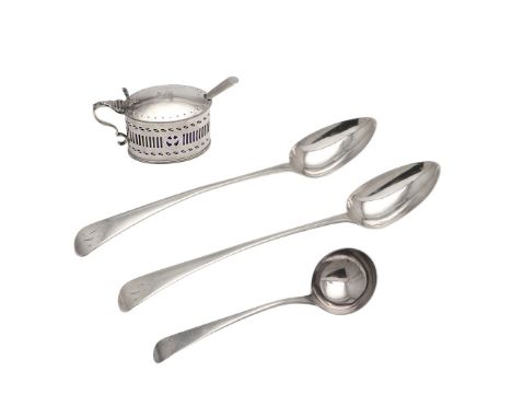 Old English pattern, initialled, by Peter, Ann & William Bateman, London 1801,together with a George III silver mustard pot (