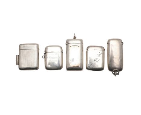 including a vesta with a sovereign case to one end, one with a hinged compartment revealing a photograph frame, one with a su