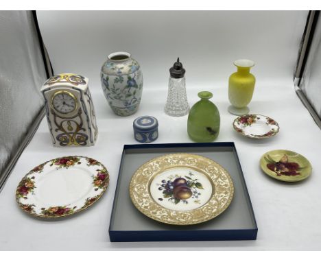 Assorted Lot to include Moorcroft Orchid Pin Dish, Mason's Art Nouveau Clock, Mappin and Webb Sugar Sifter, Royal Worcester P