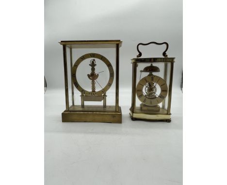 Modern Metal Lacquered Skeleton Style Mantel Clock and Canterbury Skeleton Table Clock. 