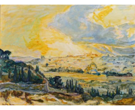 SANDRA PEPYS (20TH CENTURY) 'Cloud and Sunshine over Jerusalem, signed, oil on canvas, 45 x 61cm With Duncan Campbell Contemp
