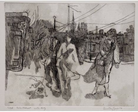 ANTHONY GROSS (1905-1984) 'Pedestrian with Dog', etching, pencil signed in the margin, titled and numbered 9/75, 22.5 x 27.5c